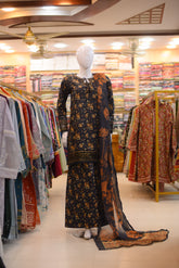 3-PC Stitcehd Print & Embroidered Sadabahar With Plazo Trouser | P-11
